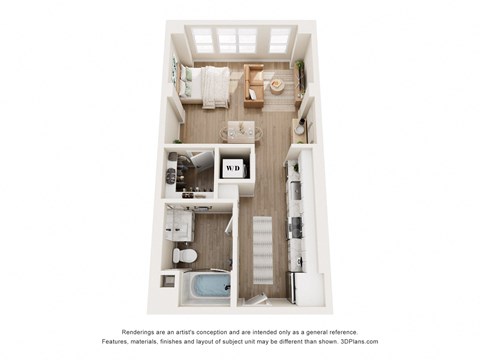 Floor plan for studio, 1 bath, 552 sqft